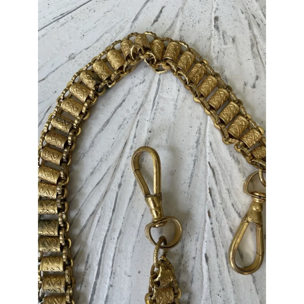Vtg Fraternal Society  Sword Belt Hanger Gold Tone Chain & Medals Regalia Lot